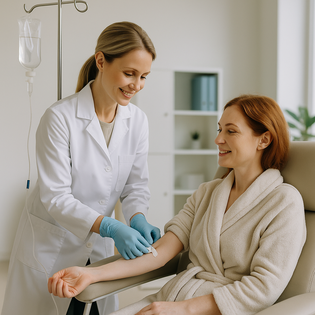 A client comfortably receiving IV therapy